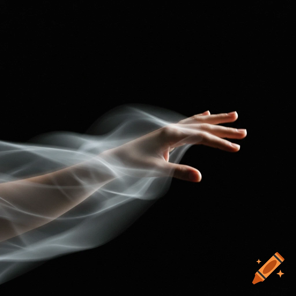 A hand gestures, leaving glowing white light trails against a black background.