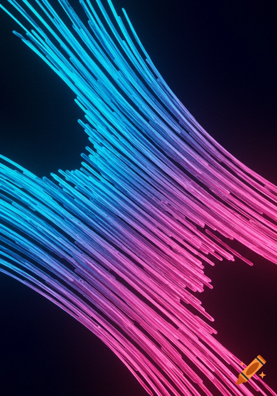 Abstract pattern of glowing blue and pink lines forming parabolic curves on a dark background.