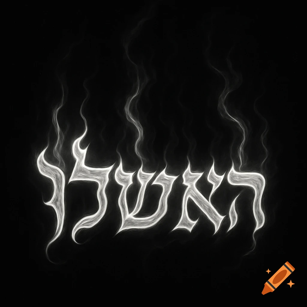 Glowing white Hebrew text " האש שלי" with a flame-like effect against a dark background.