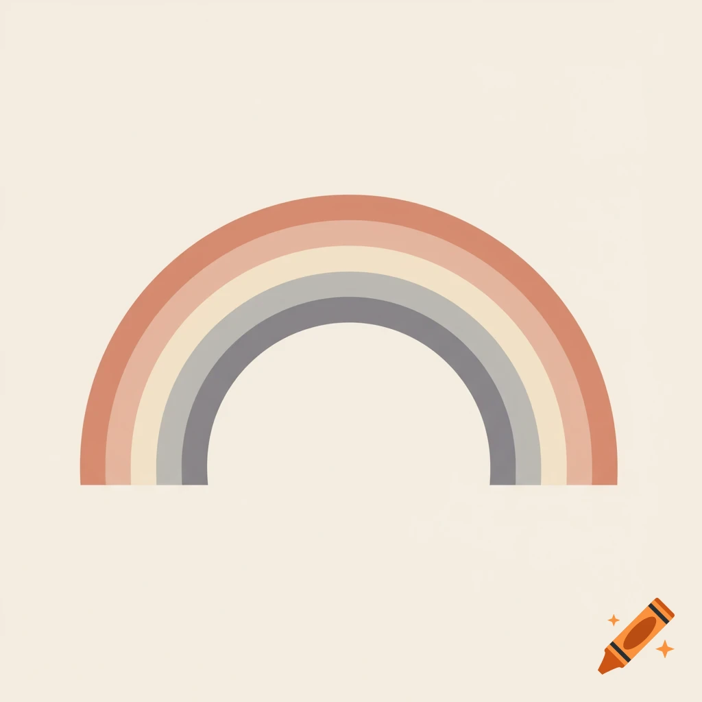A minimalist rainbow with muted, earthy colors against a plain, light beige background.