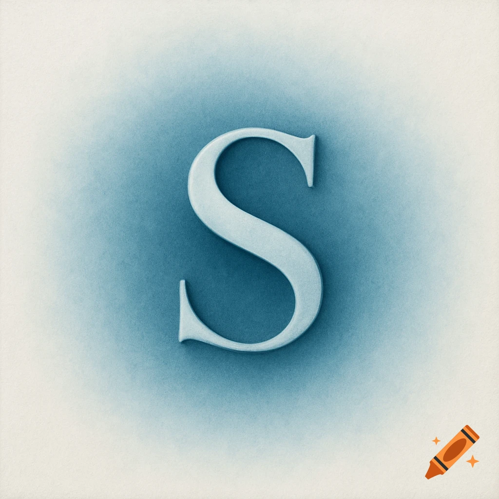A light blue, embossed capital letter S on a soft blue and white gradient background.