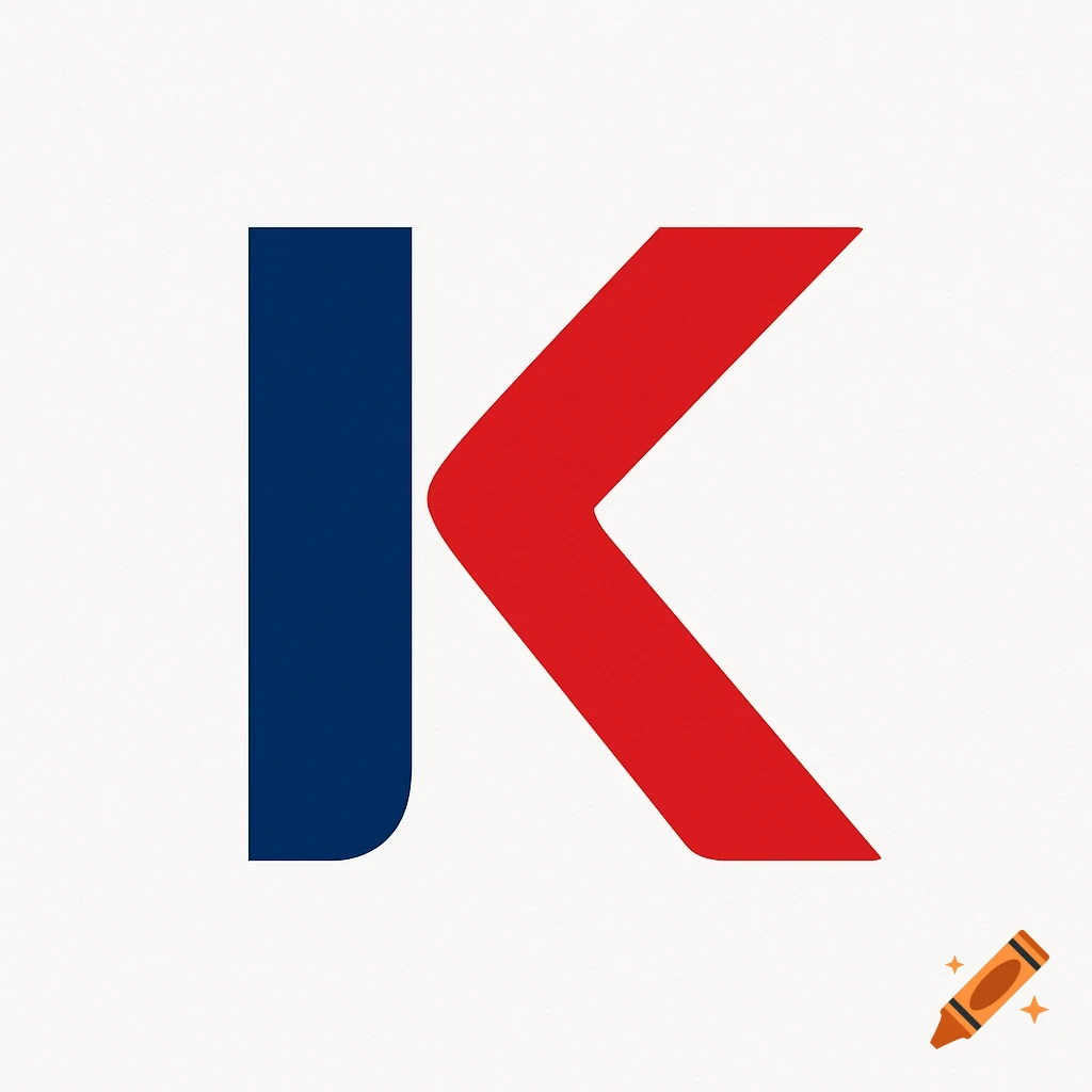 Minimalist logo of the letter K in blue and red on a white background.