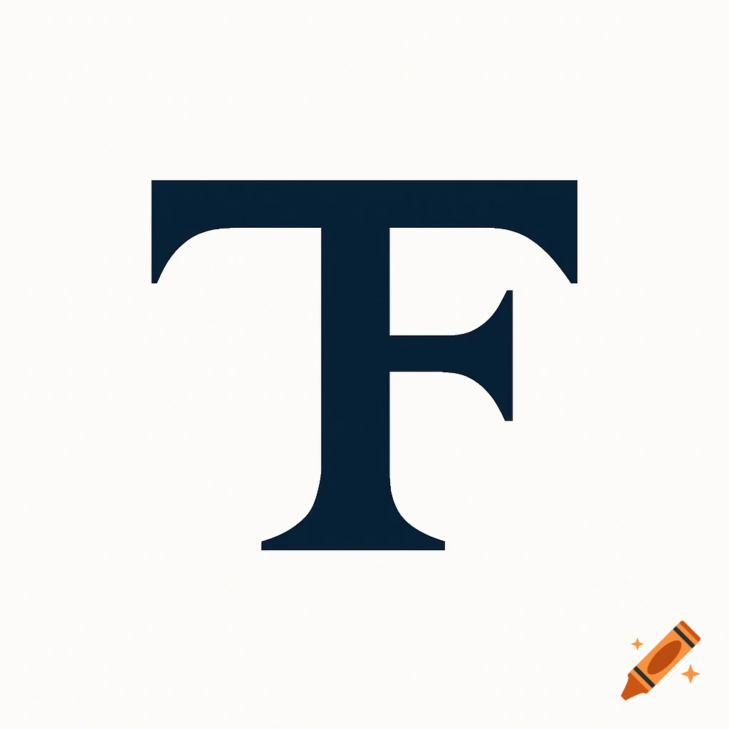 An elegant dark blue capital 'T' and 'F' combined on a white background.