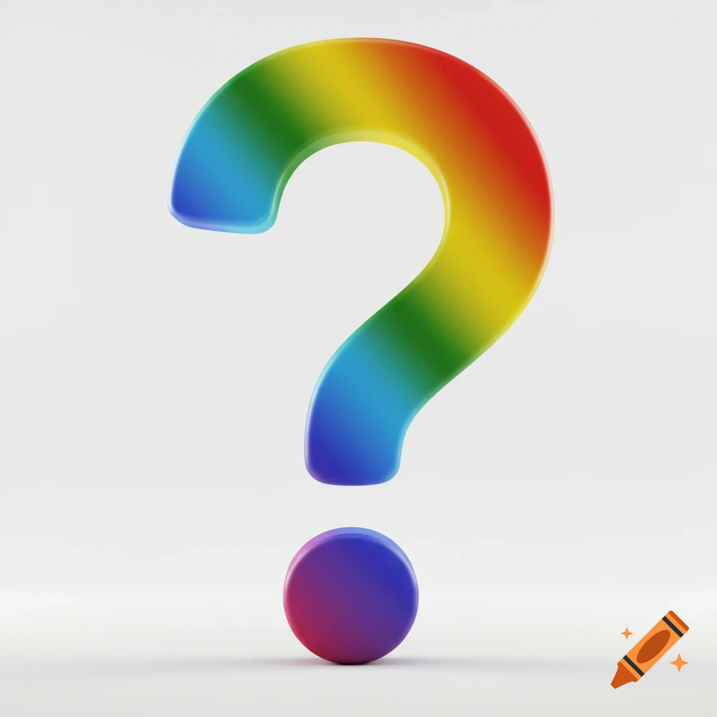 A vibrant 3D rainbow-colored question mark stands upright on a clean white background.