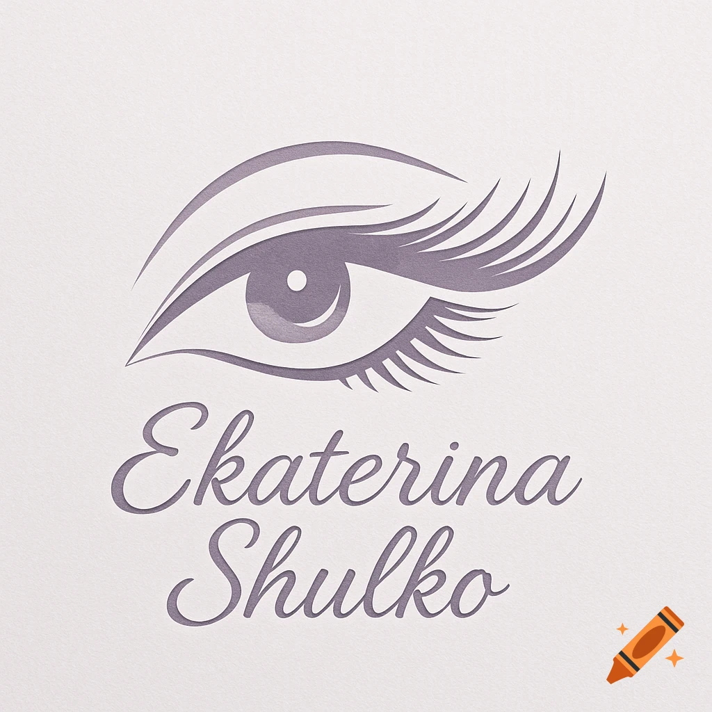 A grey stylized eye logo with long lashes above the text 'Ekaterina Shulko' on a textured white background.