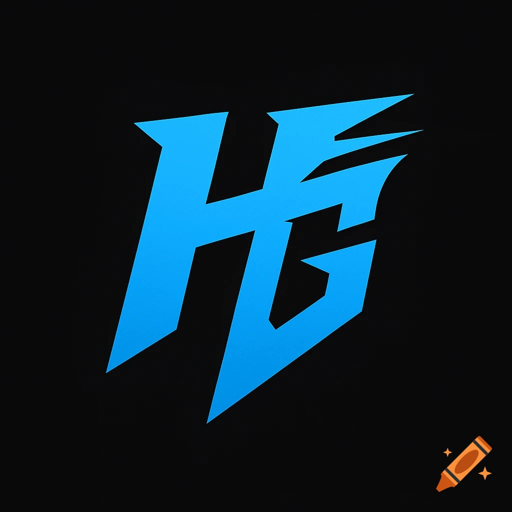 Electric blue, sharp, angular gaming logo combining letters H and G on a black background, vector style.