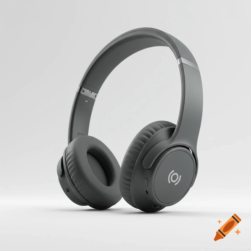 Sleek dark gray wireless over-ear headphones with a subtle logo, in product photography style against a white background.