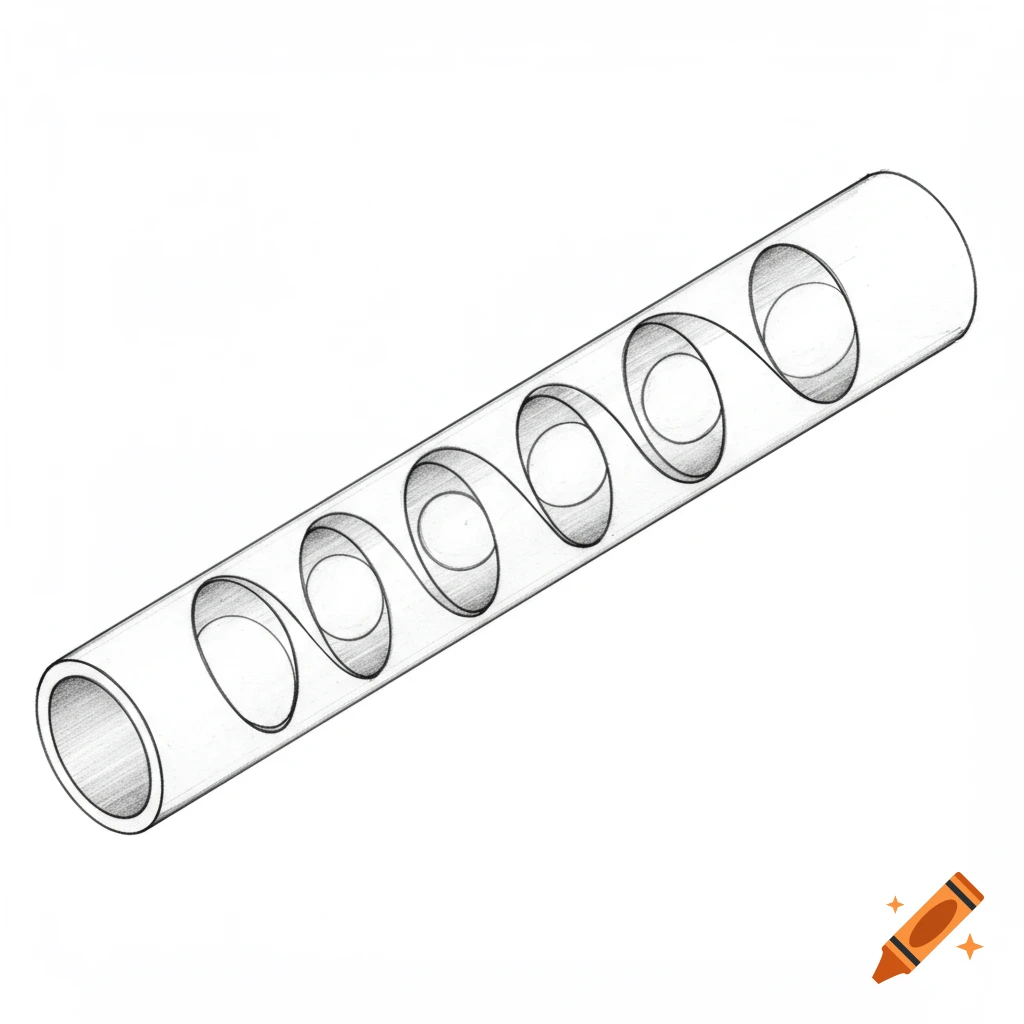 Pencil sketch of a tube with internal wavy, compressed, and dilated sections, representing peristaltic movement.