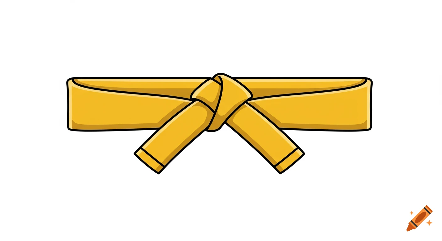A clean, minimal flat digital vector illustration of a yellow martial arts belt tied in a knot, centered on a white background.