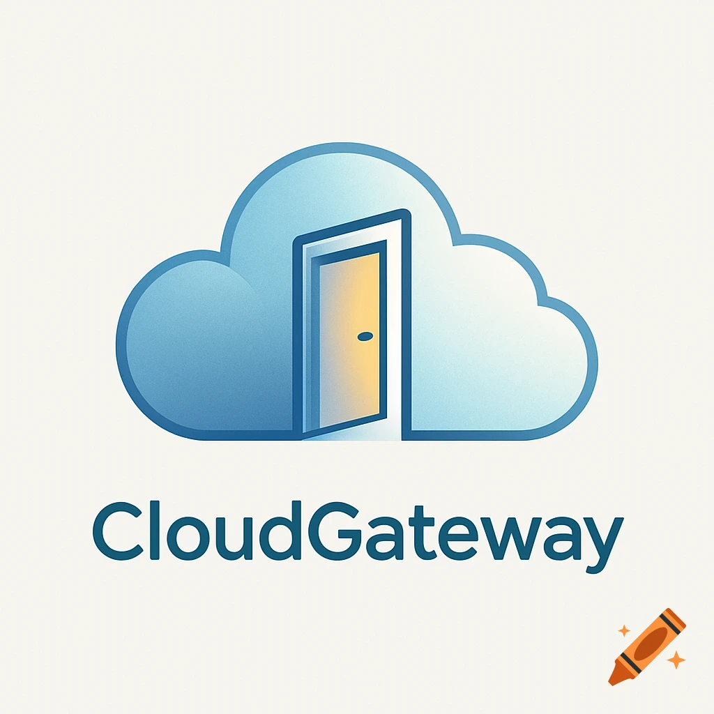 A logo featuring a blue cloud with an open, glowing door, and the text 'CloudGateway' below.