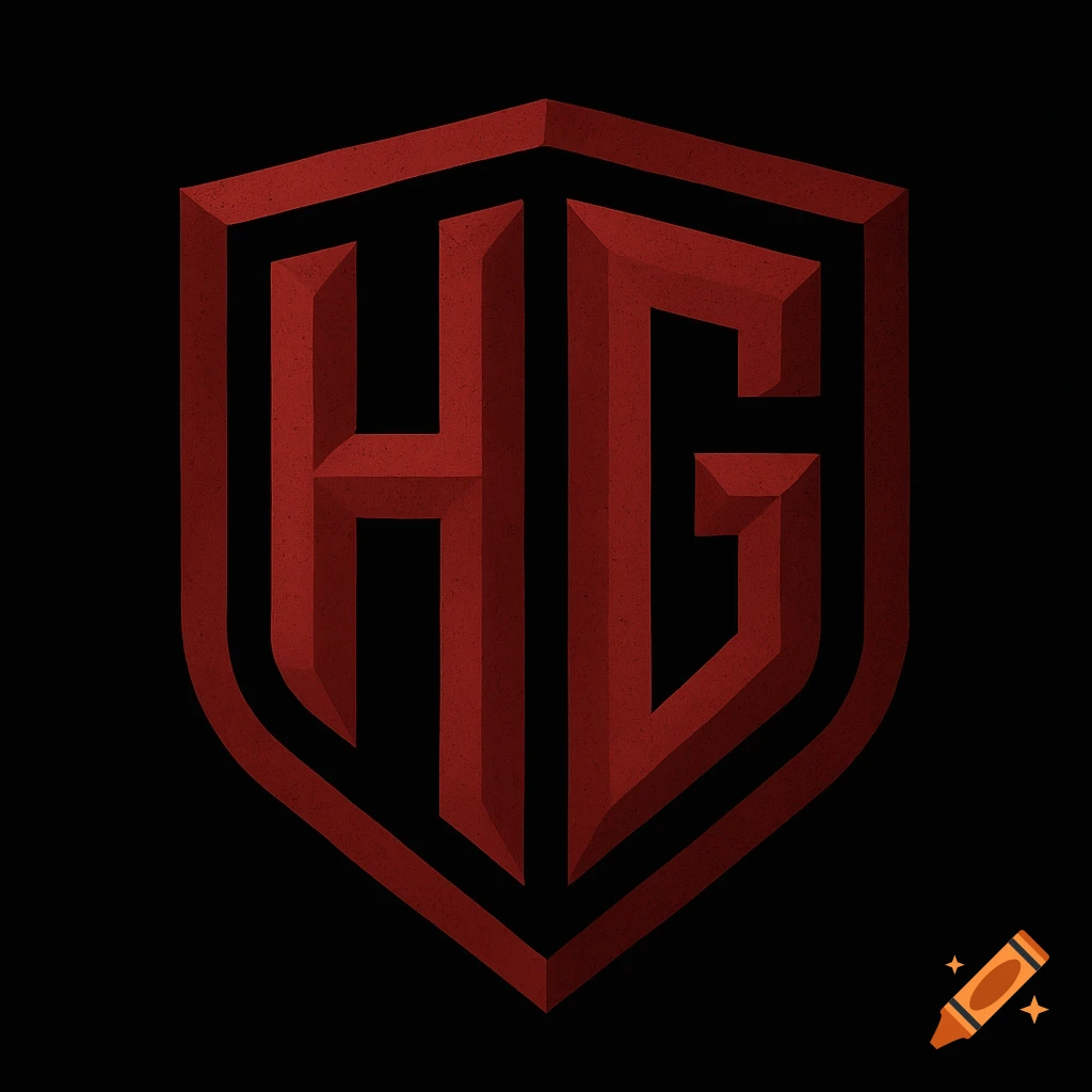 Deep oxblood red blocky emblem logo for a gaming channel, combining H and G into a shield-like shape on a black background.