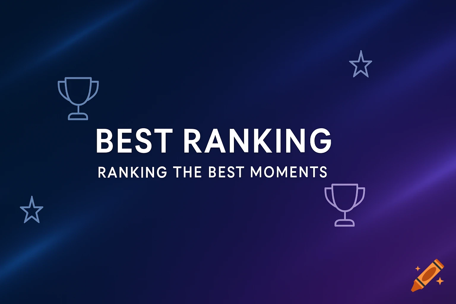 A modern YouTube banner with 'BEST RANKING' and 'RANKING THE BEST MOMENTS' centered in white text, on a gradient dark blue to purple background with subtle light streaks, accompanied by minimalistic trophy and star icons.