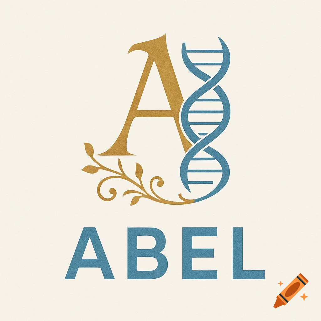 A logo featuring a stylized golden letter 'A', a blue DNA helix, and the word 'ABEL' below on a light background.