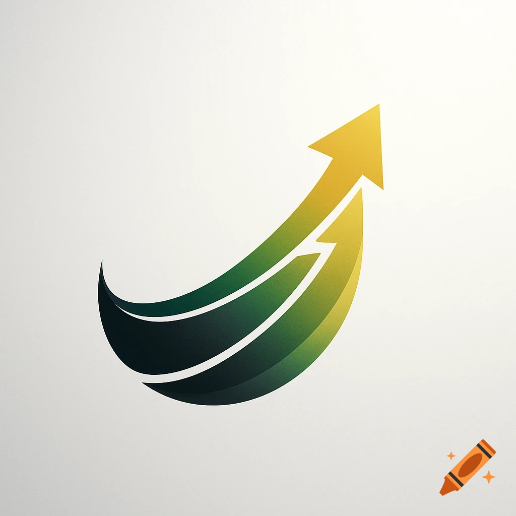 An abstract logo featuring a green-to-yellow gradient arrow curving upward.