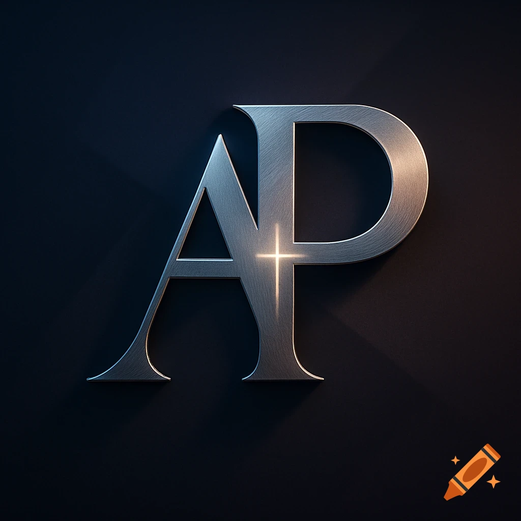 Metallic letters A and P with a glowing cross in the center on a dark background.
