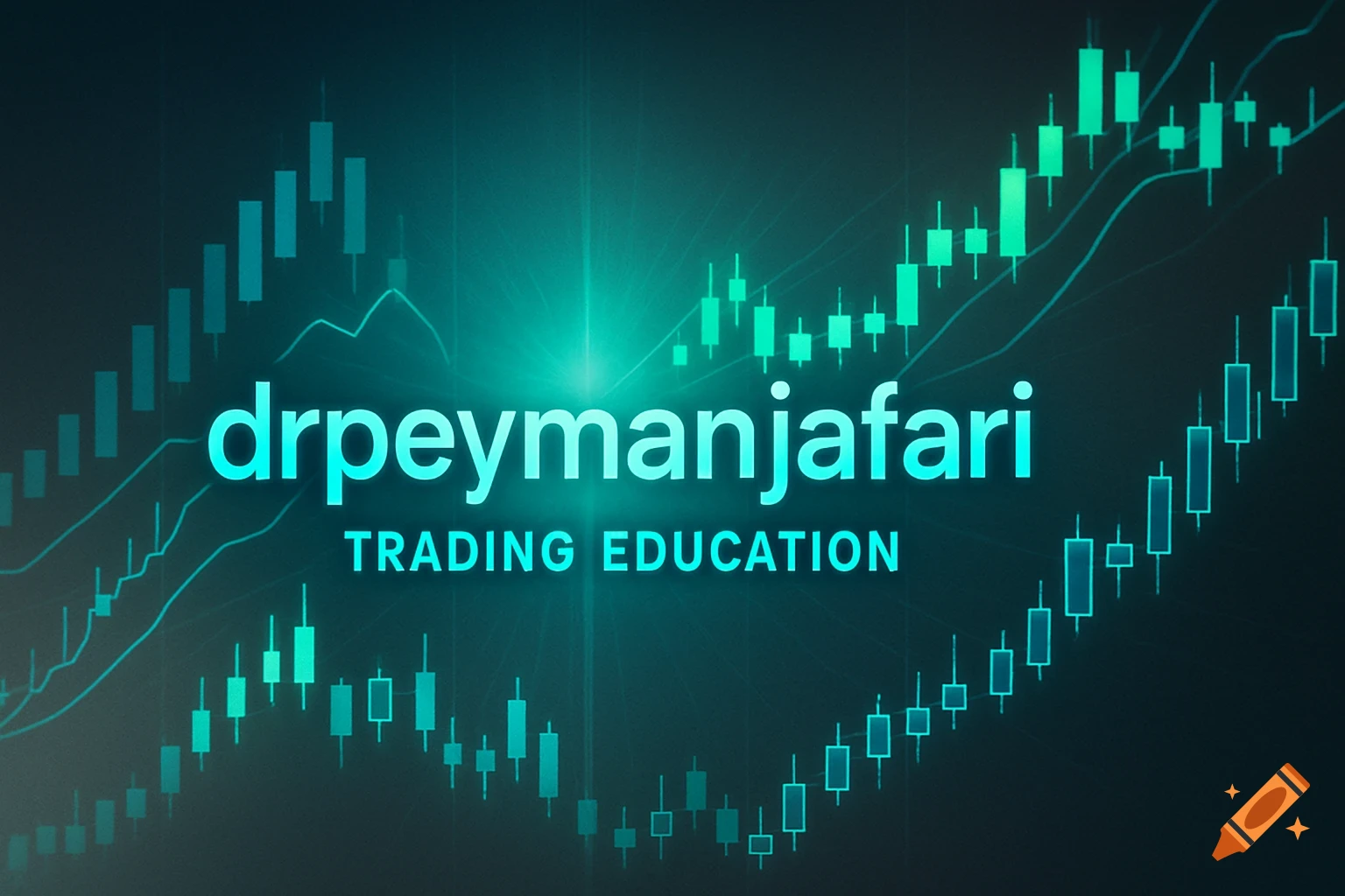 Teal financial charts and graphs on a dark background with 'drpeymanjafari TRADING EDUCATION' text in the center.