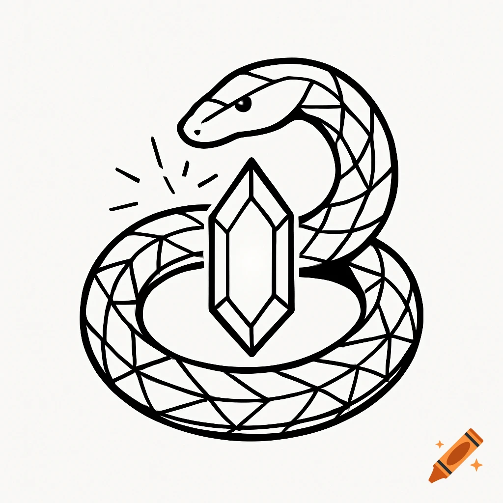 Black and white geometric snake logo wrapped around a glowing crystal shard.