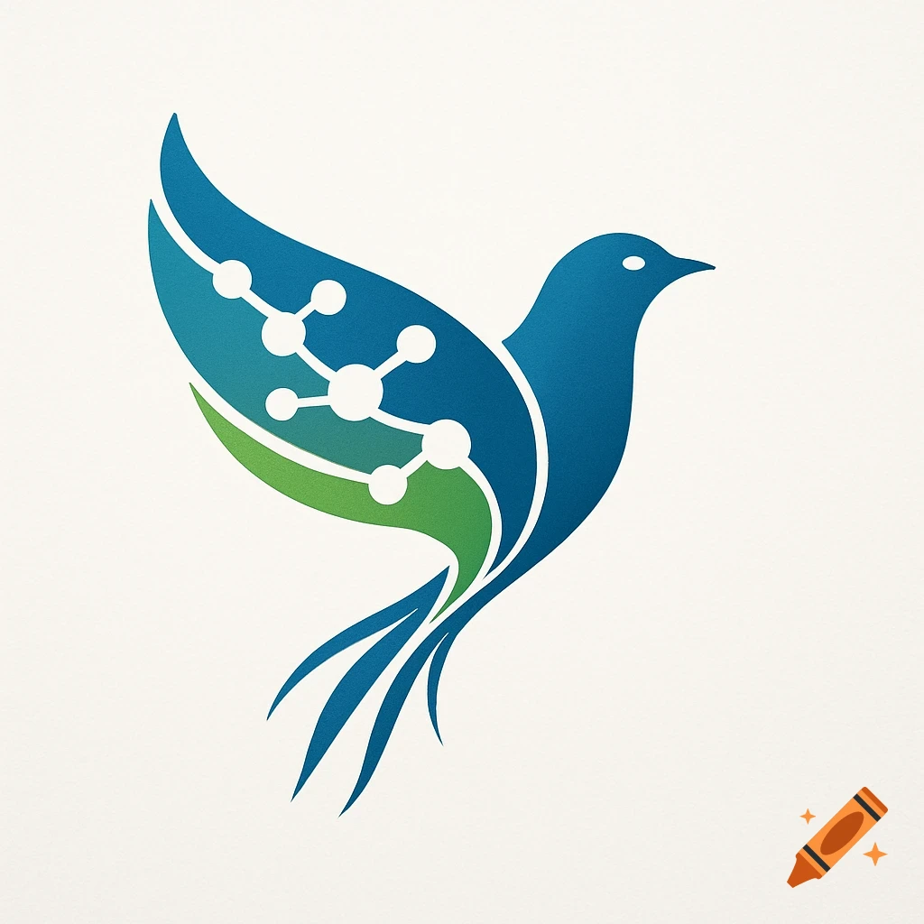 Stylized blue and green bird logo with a molecular structure pattern on its wing.