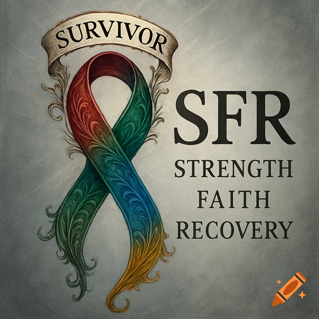 A decorative, multicolored awareness ribbon with