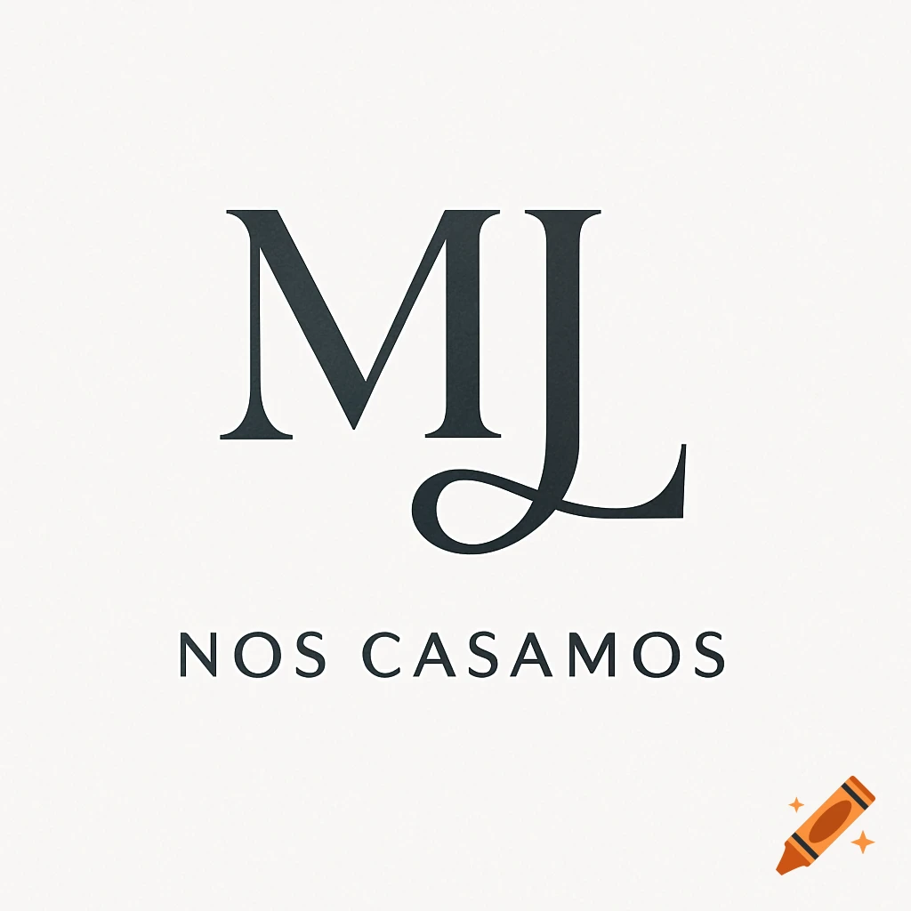 Minimalist wedding logo with intertwined initials MJL and the text 'NOS CASAMOS' on a white background.