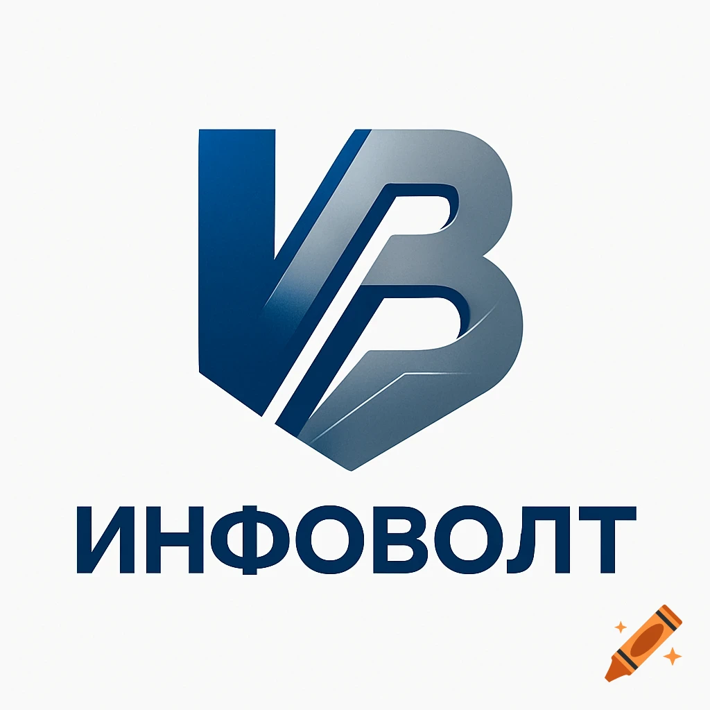 A blue and silver stylized logo with intertwined letters above the word 'ИНФОВОЛТ' on a white background.