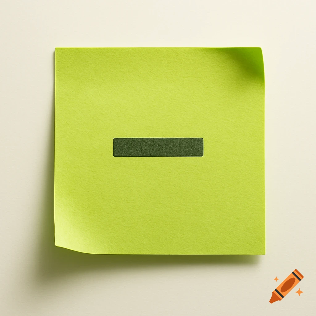 Bright green post-it note with a dark green minus sign in the center.