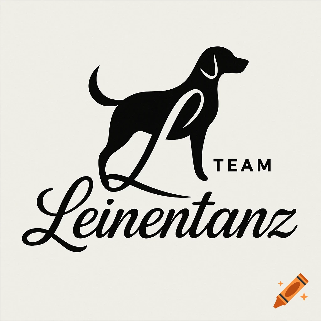 Black and white logo for 'Team Leinentanz' featuring a dog silhouette with an integrated 'L' and script typography.