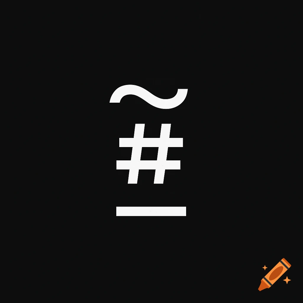 White tilde, hash, and underscore symbols stacked vertically on a pure black background, digital minimalist style.