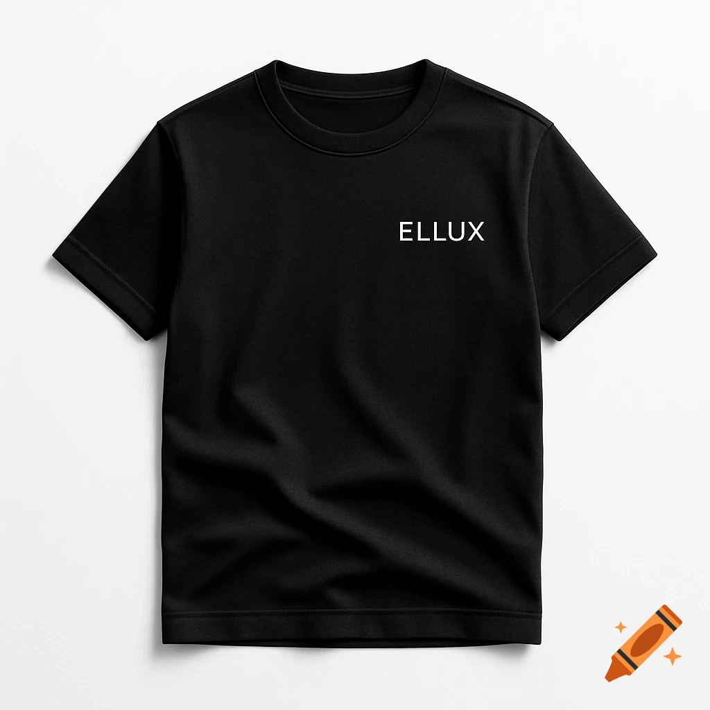 A black t-shirt with 'ELLUX' printed in white on the right chest, against a plain white background.