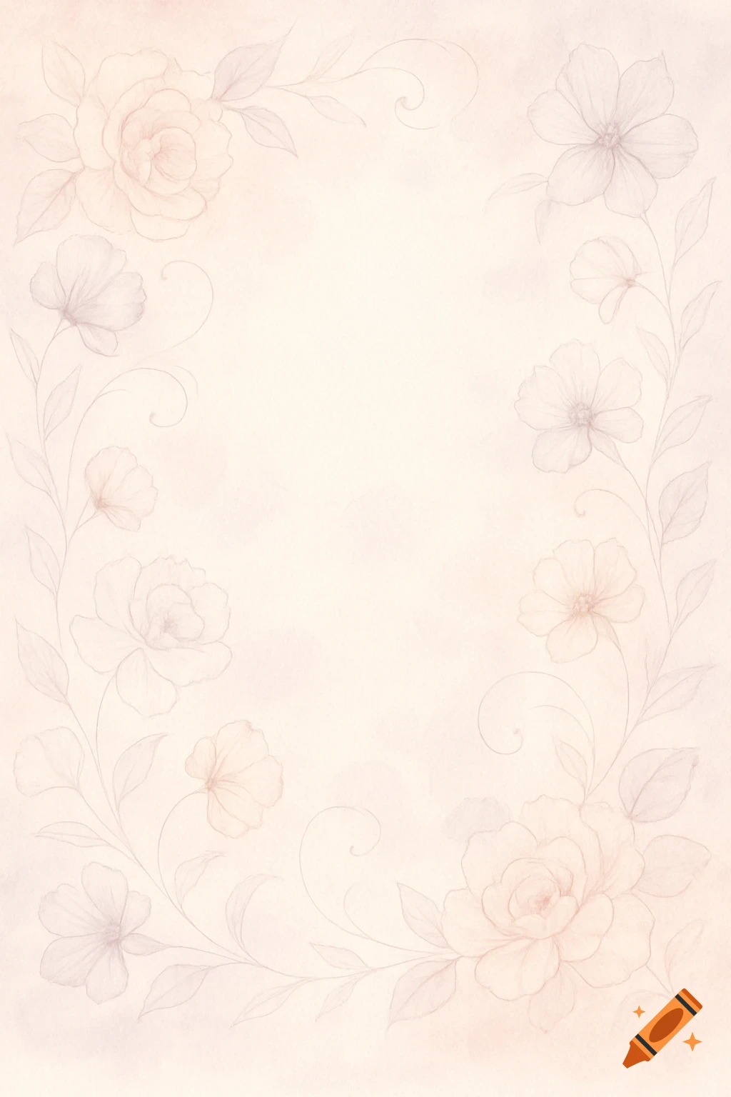 Light pastel watercolor background with delicate floral outlines and leaves forming a decorative border.