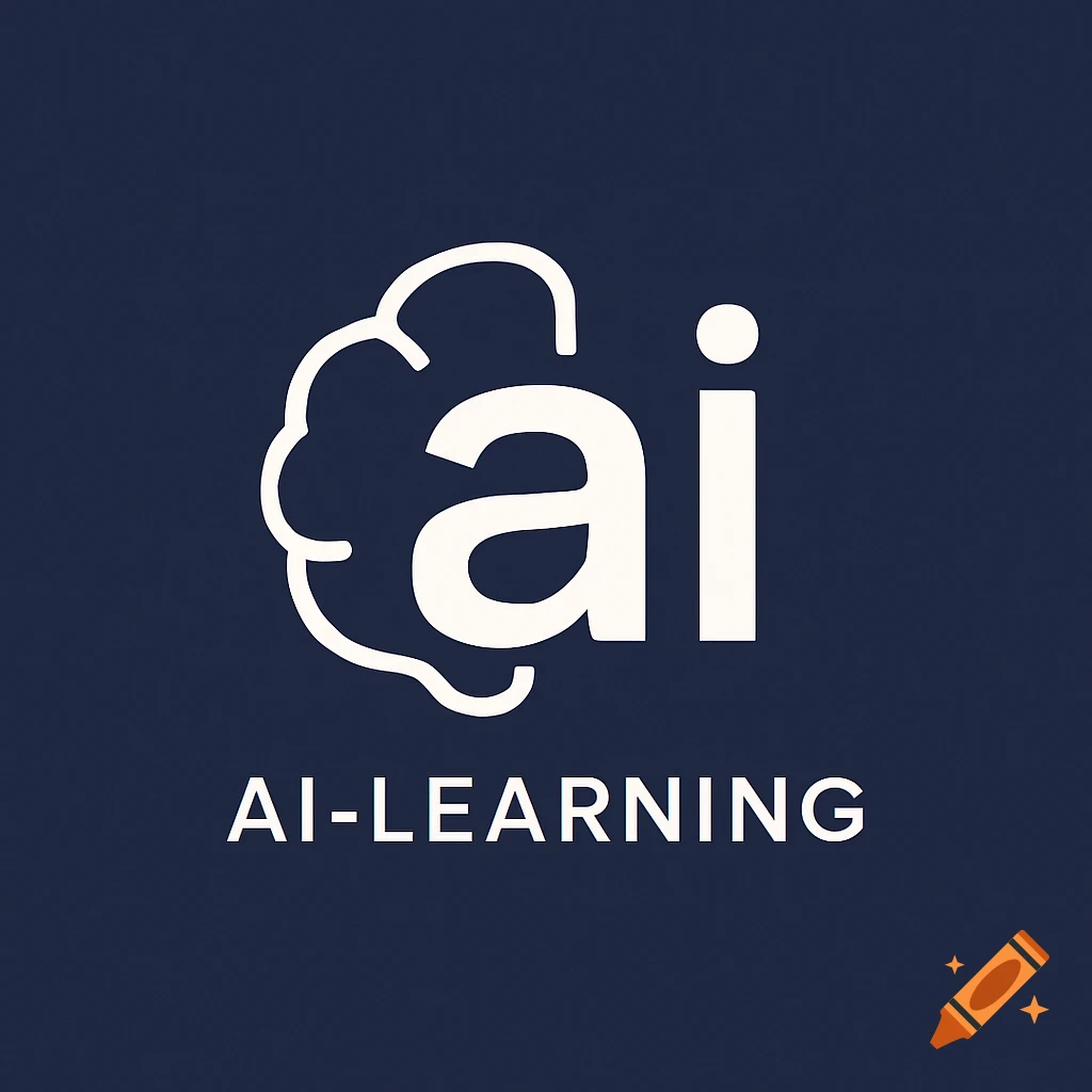 A simple app logo in white on a dark blue background, featuring 'ai' integrated into a cloud shape with 'AI-LEARNING' below.