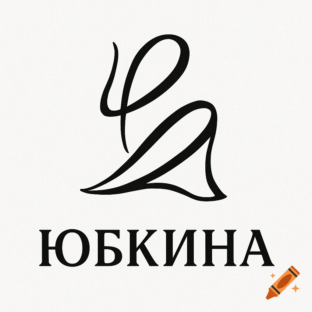Black abstract calligraphic symbol above the Cyrillic word "ЮБКИНА" on a white background, a brand logo.