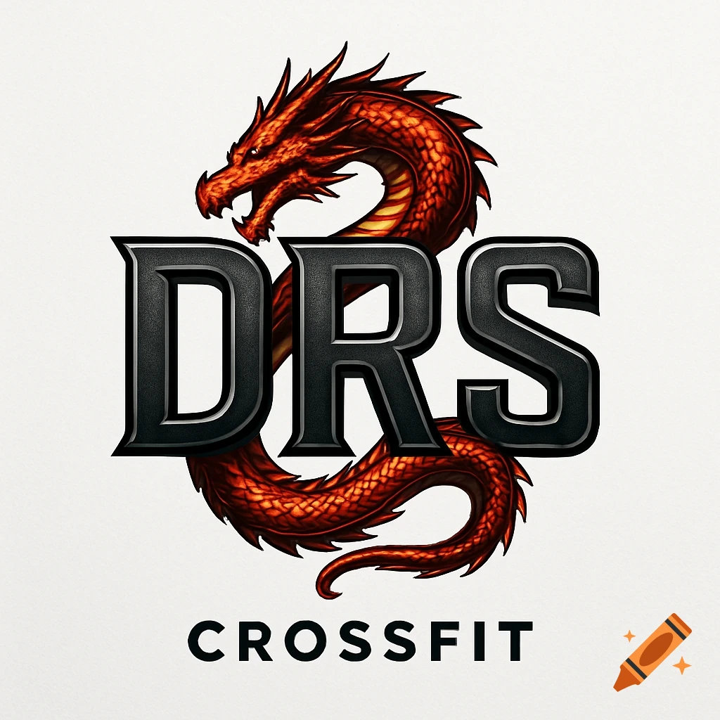 A logo with a stylized red dragon wrapped around bold black letters 'DRS', with 'CROSSFIT' text below, on a white background.