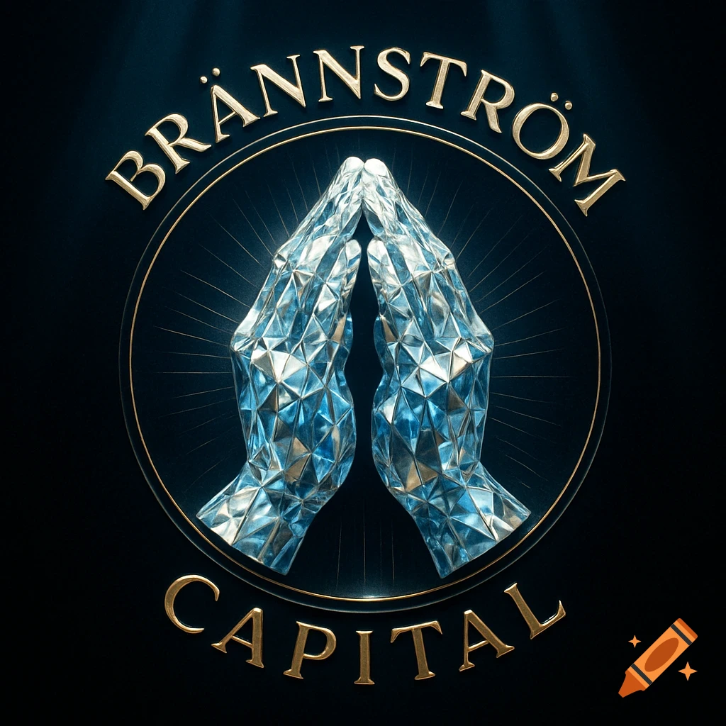 Logo with two glowing crystalline hands within a gold circle, text 'BRÄNNSTRÖM CAPITAL' above and below on a dark background.