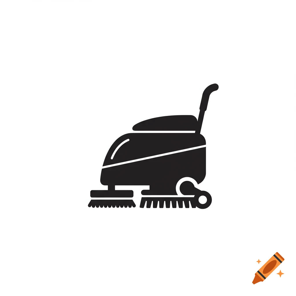 Black and white icon of a floor scrubber machine.