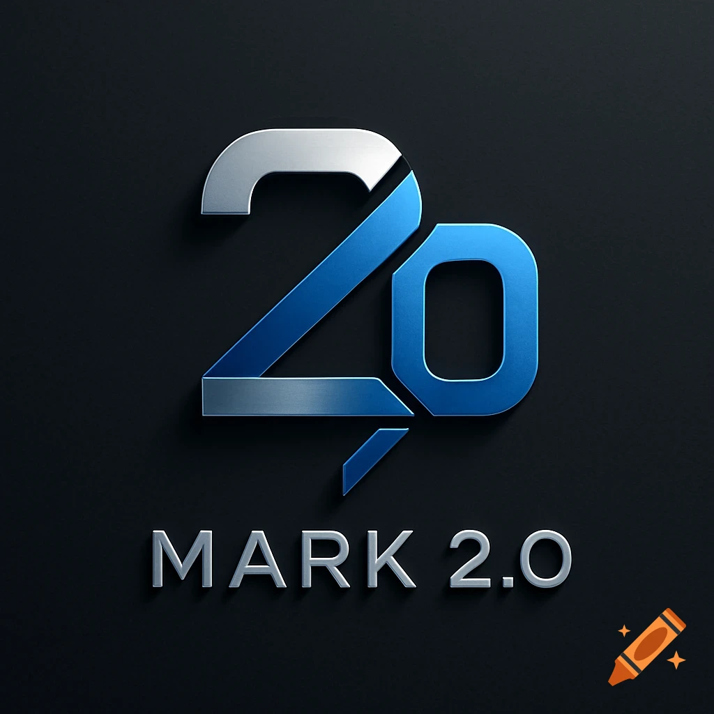 Modern metallic logo with the number 20 and text "MARK 2.0" on a dark background.