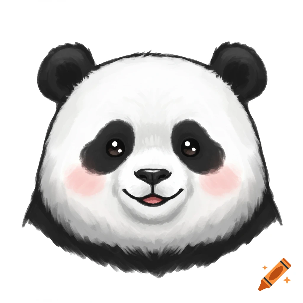 A cute, chubby panda head with a large smile and pink cheeks, drawn in a digital illustration style with a white background.