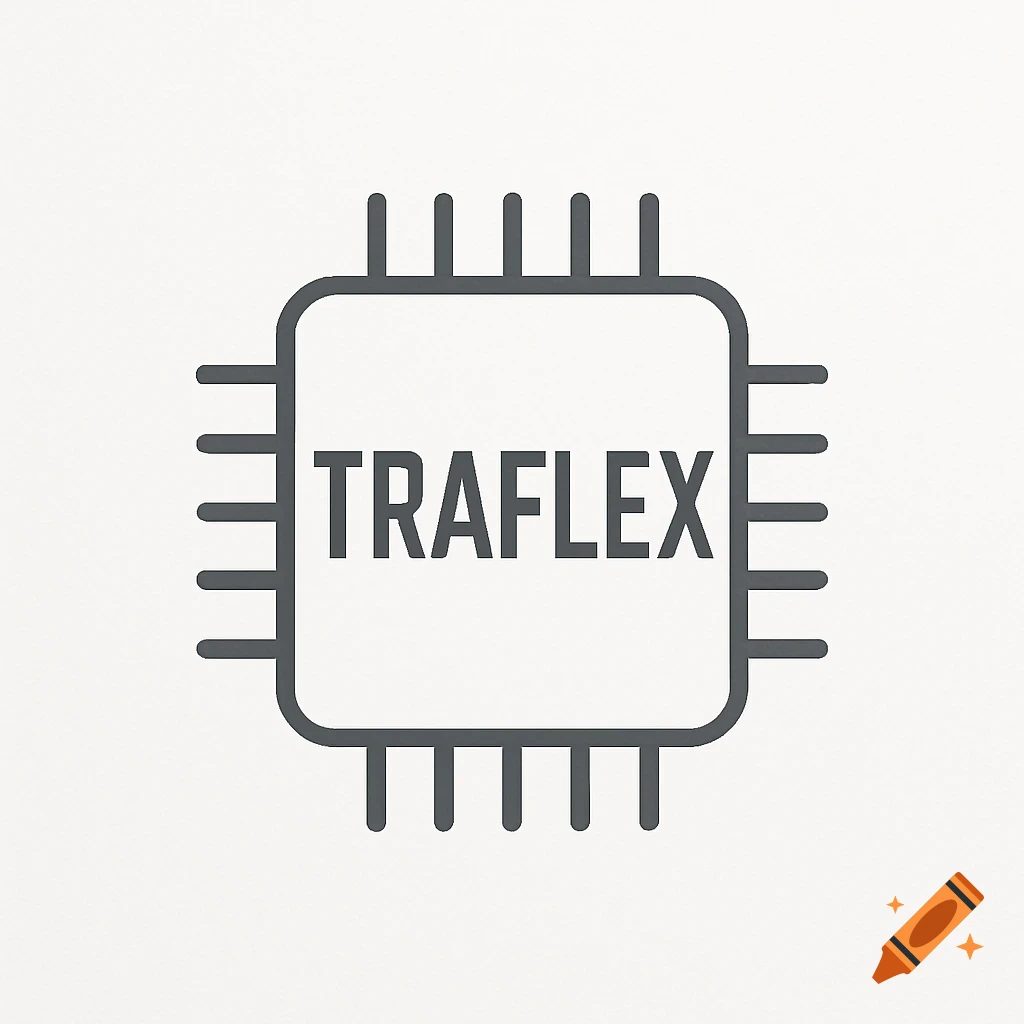 A simple, dark gray logo of a microchip with the word 'TRAFLEX' inside on a white background.