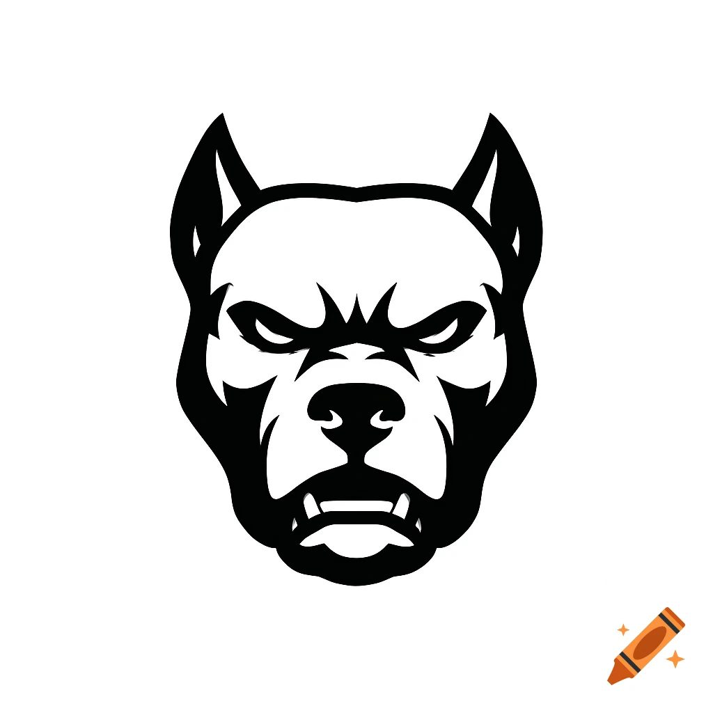 A black and white logo of an angry, stylized dog's head.
