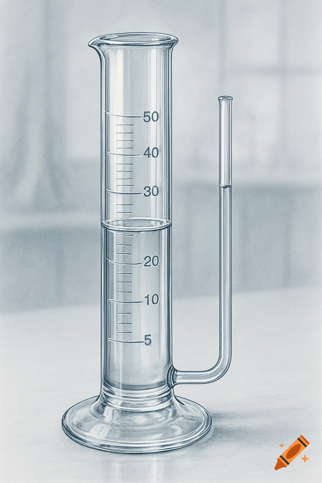 An illustration of communicating vessels, featuring a graduated cylinder connected to a narrow tube, both containing liquid.