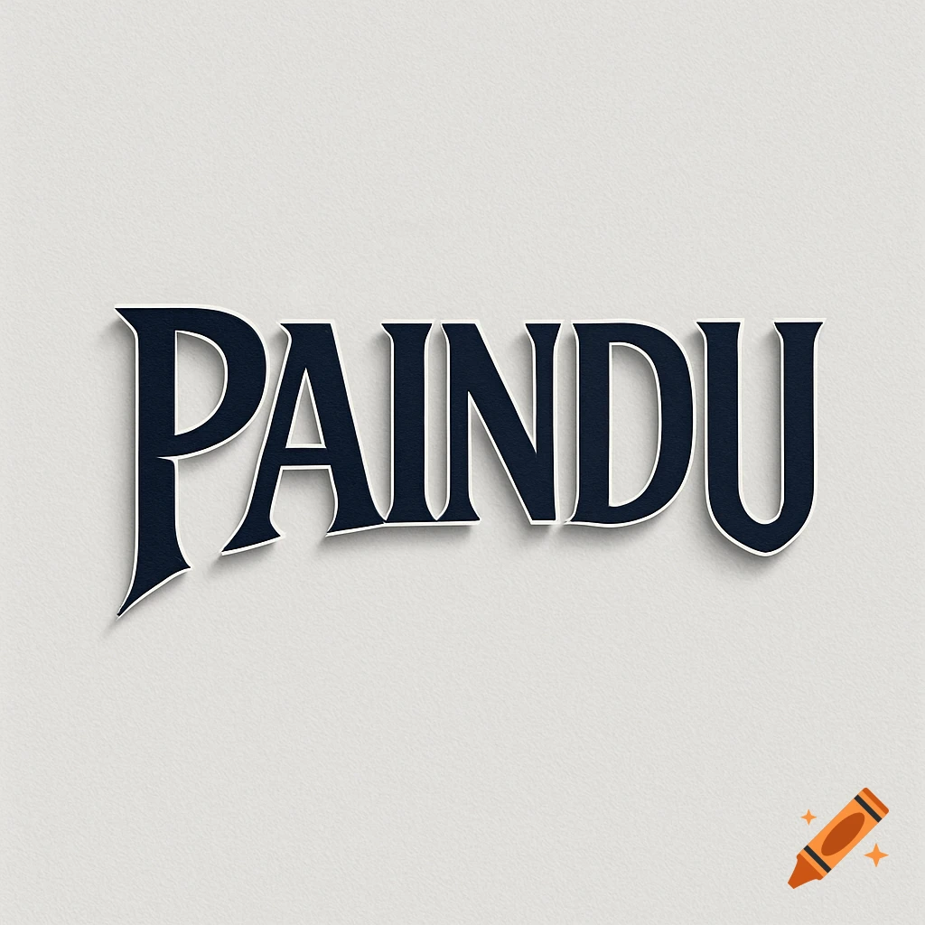 The word PAINDU in a dark blue stylized font with a white outline and shadow on a light textured background.