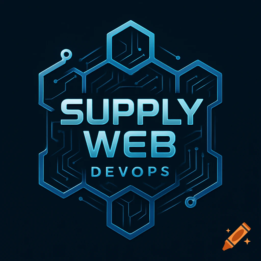Blue and silver gradient logo with 'SUPPLY WEB DEVOPS' text within a circuit board-like hexagonal design.