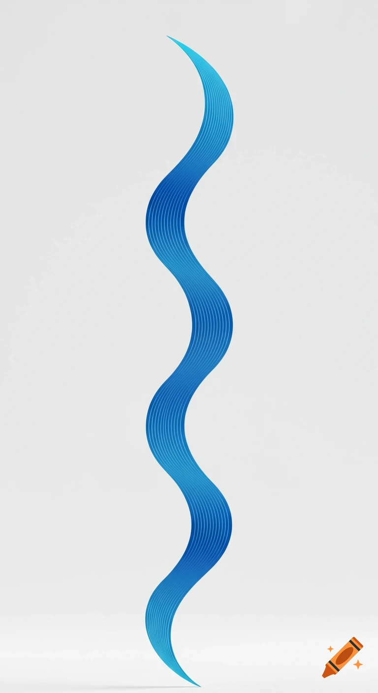 A vertical, undulating blue line with fine parallel grooves against a clean white background.