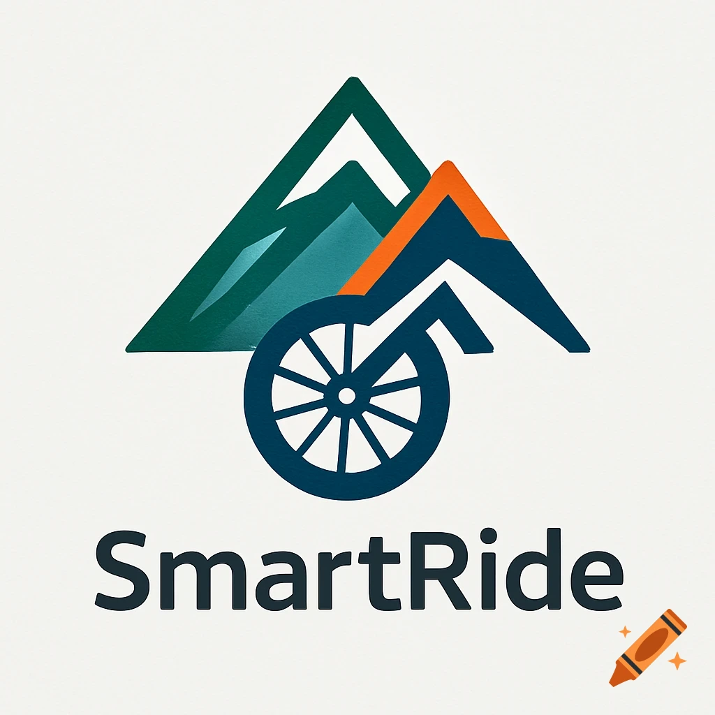 SmartRide app logo with abstract mountains and a bike wheel.