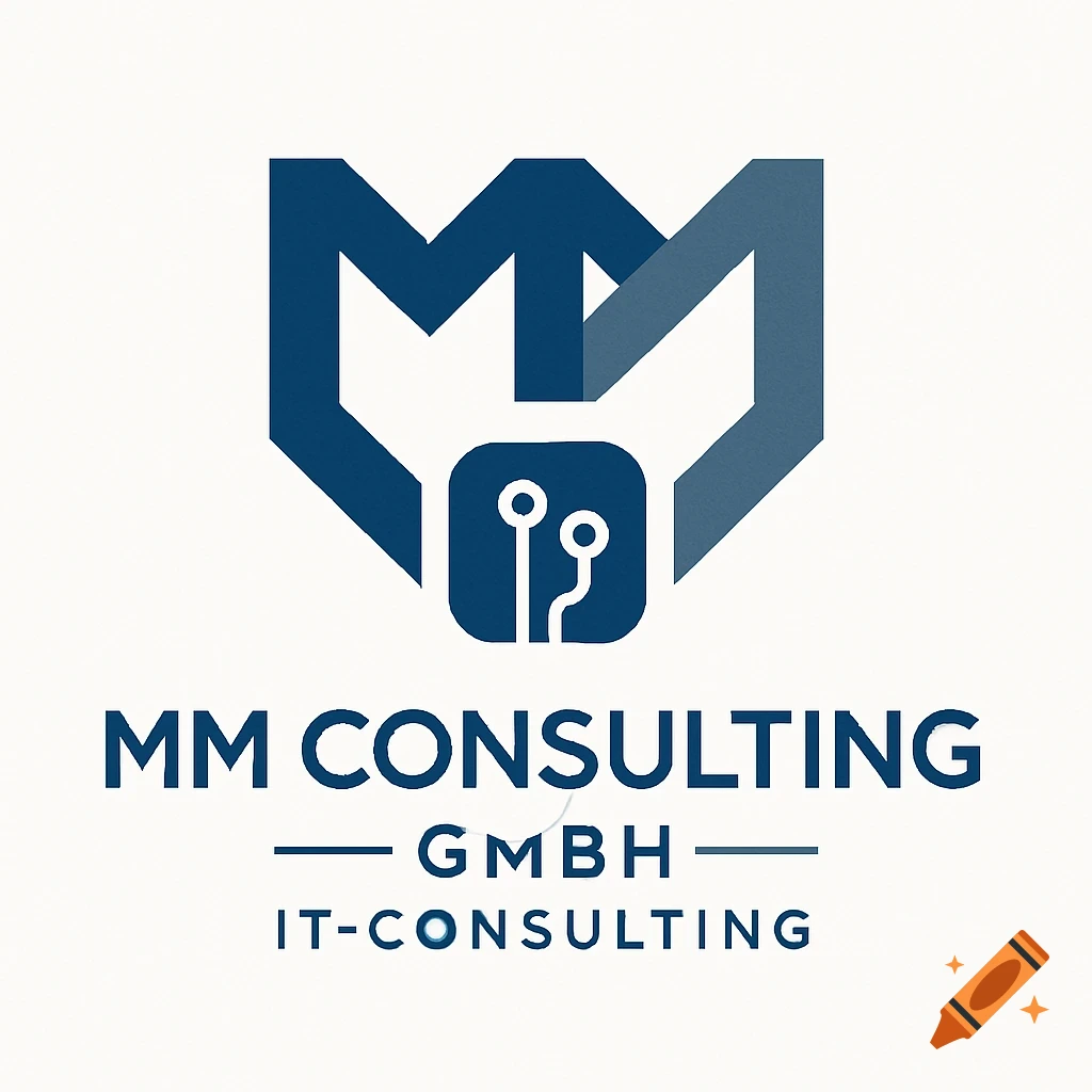 A blue logo with stylized MM letters, a circuit board icon, and the text 'MM Consulting GmbH IT-Consulting' on a white background.