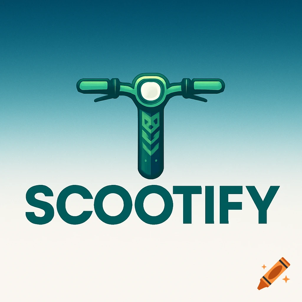 Logo for 'SCOOTIFY' with a green electric scooter handlebar forming the letter T on a blue and white gradient background.