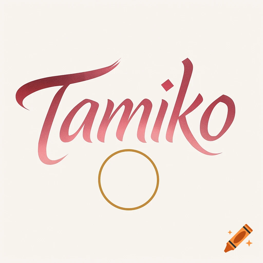 Stylized red gradient Tamiko wordmark above a golden circle on a light background.
