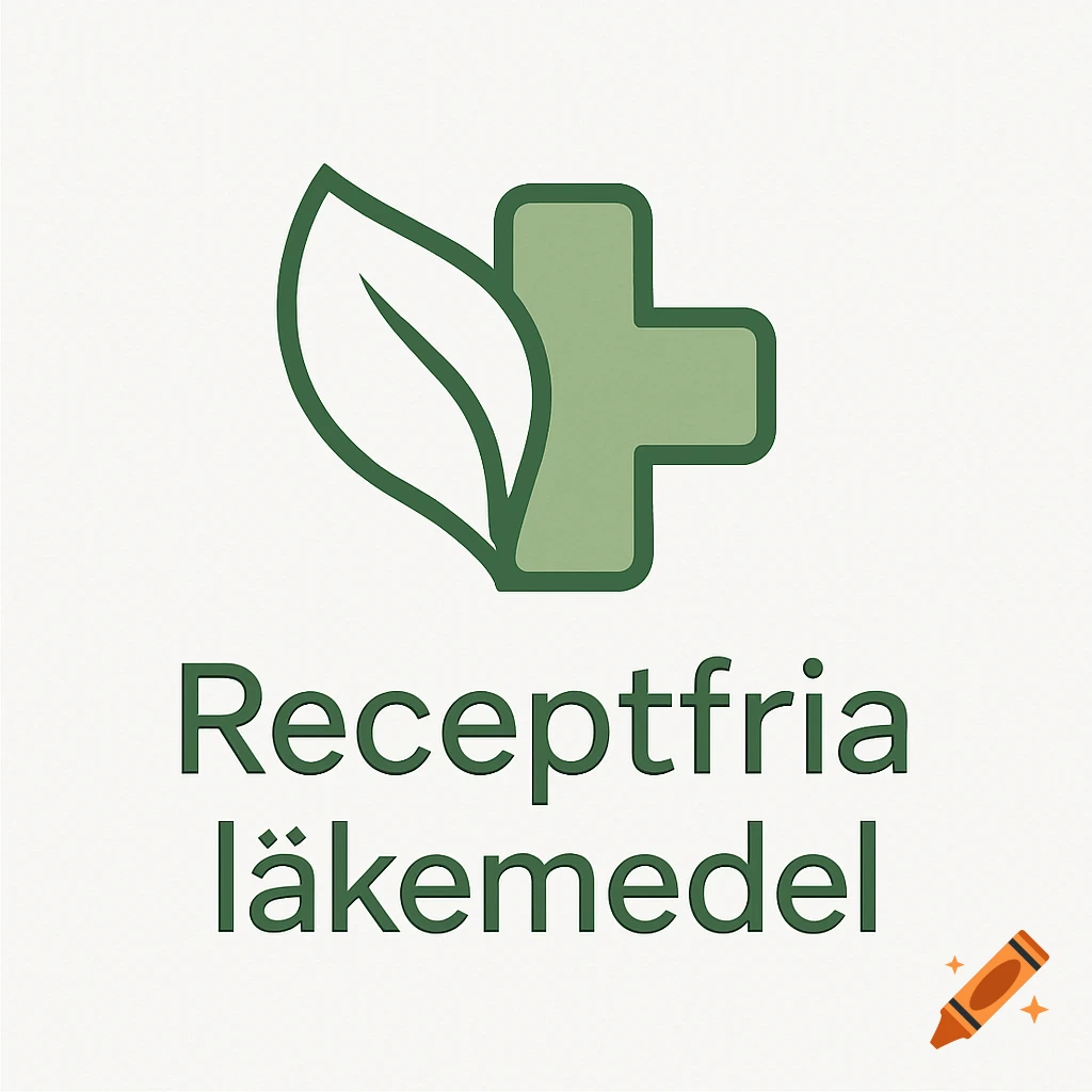 Green leaf and medical cross logo above text "Receptfria läkemedel" on a white background.