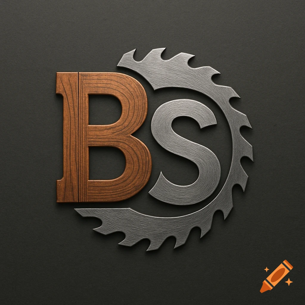 A stylized logo featuring a wooden letter B and a metallic letter S integrated into a circular saw blade on a dark background.