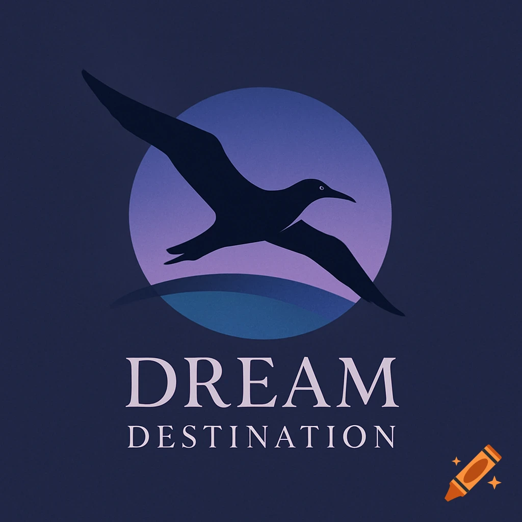 Stylized logo with a dark bird silhouette flying across a purple and blue circle. Below, the text reads 'DREAM DESTINATION'.